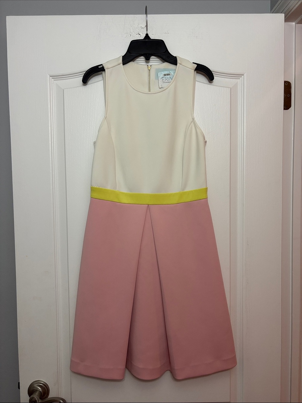 ERIN by Erin Fetherston Ivory, Yellow & Pink Colorblock Fit-and-Flare Dress